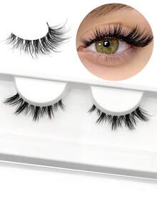 VELTRINAY 1 Pair Cat Eye Eyelashes Clear Band Lashes Daily Portable Pack False Eyelashes Fox Eye Lashes End Eye Elongated Fake Lashes Faux Mink Lashes Natural Look Eyelashes Short Lash Extension Makeup,Cartoon Lashes, Fairy-Style Design, Perfect For Cosplay - Reusable - Black - View 6
