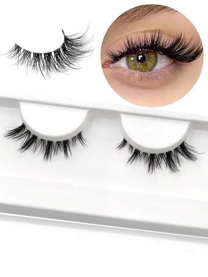 1 par de pestañas postizas de ojos de gato con banda transparente, pestañas diarias portátiles, pestañas falsas de ojos de zorro que alargan los ojos, pestañas falsas de visón, aspecto natural, extensión de pestañas cortas, maquillaje, pestañas de dibujos animados, diseño de estilo hada, perfecto para cosplay - reutilizables
