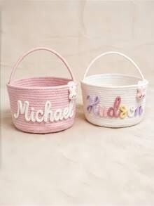Una cesta de almacenamiento de cuerda de algodón personalizada, personalizable con un nombre, cesta de almacenamiento de juguetes, para recién nacidos, Pascua, cumpleaños, familias con mascotas, bautizos, adecuada para almacenar ropa de niños, artículos varios, juguetes y como pieza decorativa para una habitación infantil. - Multicolor - Ver 7