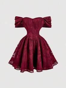 MOD Women's Off-Shoulder Romantic Wine Red Dress, Suitable For Dates,  Valentine's Day Dress,Wedding,Elegant Dresses,Red Dress,Wedding Guest Dress For Women, Outfits,,Burgundy Formal Dress, - Màu Đỏ Sâu - Xem 5