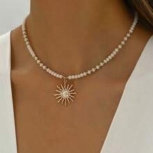 1pc Star, Moon & Sun Beaded Pendant Necklace, Bohemian Style Fashion Elegant Unique Personalized Necklace - Sunflower Necklace - View 3