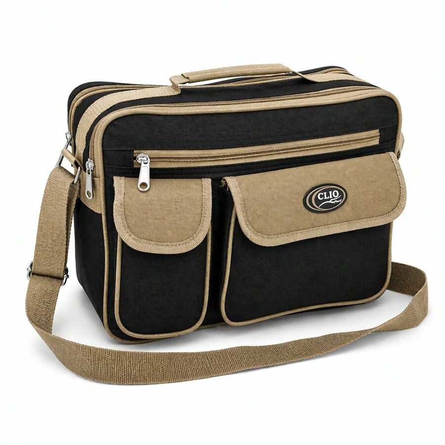 Large, Durable Men's Executive Shoulder Bag For Work. - Black and White - View 1
