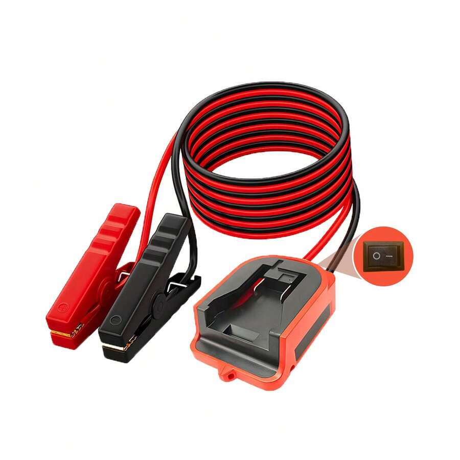 NVNOWU 升级版 Mil.Wauke 18V 电池跨接电缆适配器 | 带开关 | 5.9 英尺/12AWG 耐用电线 | 适用于带电动工具电池的车辆/割草机的紧急启动 | 汽车电源 | 加固夹(不含电池) - 紅色 - 查看 1