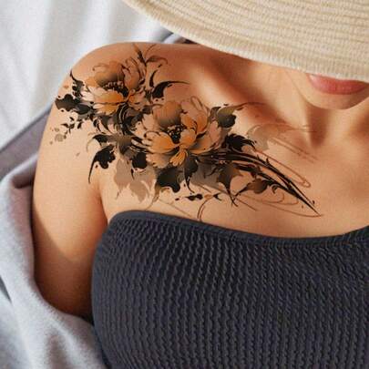 4 Stück sexy Schmetterling & Blumen temporäre Tattoo Aufkleber, langanhaltend Blumenmuster für Taille & Oberschenkel von Frauen, unisex Körperkunst Fake Tattoo Aufkleber für Arme, Brust, Bauch & Rücken, einfach anzubringen & zu entfernen, tägliche Reise Strand Körperkunst Dekor Aufkleber DIY Geschenk