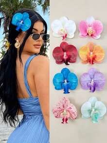 8 chiếc kẹp tóc hoa sứ Hawaii, phụ kiện tóc hoa nhân tạo nhiệt đới 8 màu, trang trí tóc phong cách Boho đi biển cho bé gái, tiệc Hawaii. - Nhiều màu - Xem 2