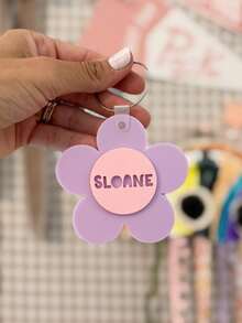 Personalized Backpack Tag, Diaper Bag Tag, Name Keychain, Kids Tag, Lunch Box Tag, Backpack Name Tag, Flower Keychain, Acrylic Name Tag - Flower Ornaments - View 9