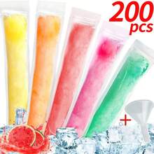 Bolsas de paletas de hielo transparentes desechables, paletas de helado, jugo de fruta, batidos, molde de yogur, bolsa con cremallera, bolsa de paletas de hielo para niños MBNP - 200 unidades - Ver 1