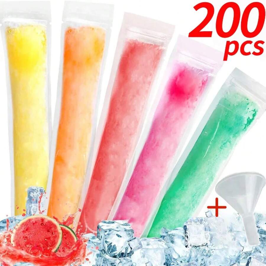 Bolsas de paletas de hielo transparentes desechables, paletas de helado, jugo de fruta, batidos, molde de yogur, bolsa con cremallera, bolsa de paletas de hielo para niños MBNP - 200 unidades - Ver 1