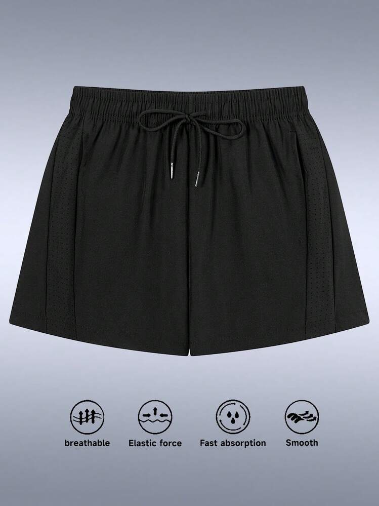 Damshorts i nät, snabbtorkande, lös passform, lämplig för löpning, tennis, vandring, yoga, svart, sommar - Svart - Visa 1