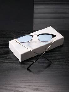 1 PC Men's Modern Browline Square Fashion Glasses Lightweight Durable Metal Frame With Gray Blue Tinted Lenses Suitable For Business Casual Outdoor Activities With Glasses Box - Multicolor - View 10