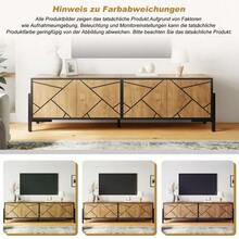 153 X 40 X 50 Cm TV Cabinet, Lowboard, TV Stand With 4 Doors, Contrasting Geometric Design, Suitable For TVs Around 65 Inches, In Natural Wood Color With Black Lines. - Natural Wood - 查看 3