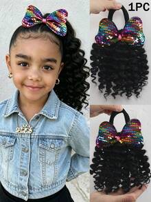 8 Inch Kids Wig Ponytail Curler Set, 1 Piece Hair Accessories For Girls - Natural Black - View 10