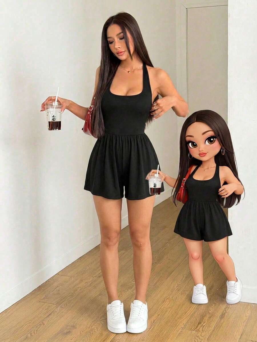 AITYI Studio Women's Jumpsuit, Well Fitted Casual Daily Wear, U-Neck, Halter, Backless, Slimming Fashionable Sexy, Versatile For Outdoor, Commute, Y2K, Beach Vacation, Graduation Season, Sports Jumpsuit, Black Jumpsuit - Black - View 1