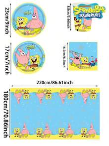 SpongeBob SquarePants Juego de 1/10/20 piezas de artículos para fiestas de Bob Esponja, incluye vasos de papel, servilletas, mantel y platos, adecuado para decoración y creación de ambiente de fiesta. Apto para reuniones familiares, fiestas al aire libre, fiestas de cumpleaños, eventos de discoteca, picnic y camping, ceremonias de graduación, celebraciones de bodas y actividades de regreso a clases. - Ver 9