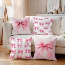 4pcs Pink Bow Pattern Pillow Covers, Single-Sided Printed Cushion Covers, Suitable For Living Room, Bedroom, Home Decor, All Seasons - Multicolor - View 8