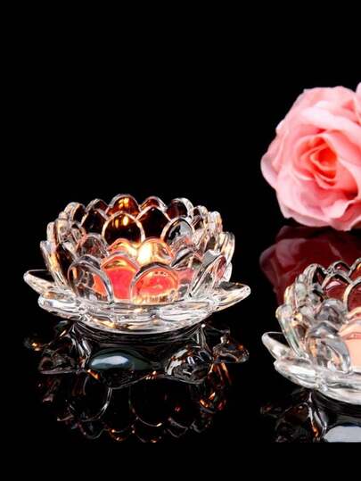 1 pieza Soporte de vela de cristal transparente con forma de loto, soporte de vela floral para ambiente, decoración del hogar, fiesta de boda, sala de meditación zen, regreso a la escuela, boda, regalo creativo de cumpleaños, regalo de Navidad