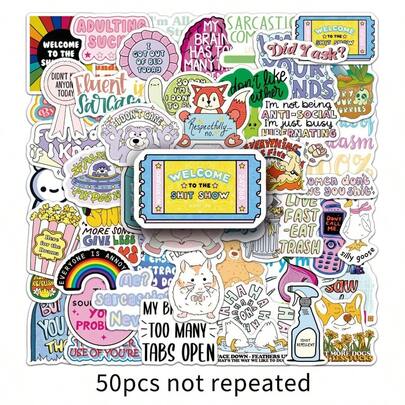 50pcs Sarcastic English Graffiti Stickers, 8pcs Ocean Stickers - Decorative Stickers, DIY Stickers, Suitable For Luggage, Computers, Phones, Hands, Faces, Waterproof Stickers, Decorative Toys - Birthday Gifts - Holiday Gifts - Perfect Gifts - Toys - Games Best-Seller