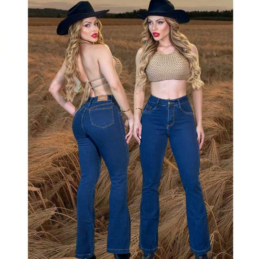 Women's Flare Jeans With Lycra - Comfortable - AZUL OSCURO - Ver 1