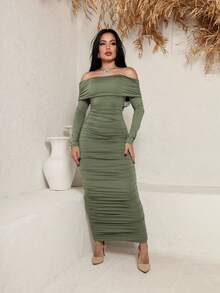 Long-Sleeved Dress - màu xanh lá - Xem 2