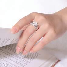 MDFUN Nhẫn mạ bạch kim đính đá CZ hình hoa đôi - Có thể tháo rời - Trang sức nữ - trắng - Xem 5