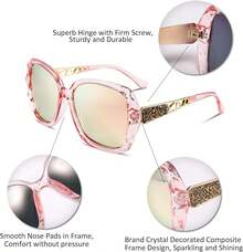Gafas de sol cuadradas polarizadas para mujer, moda marco de gran tamaño brillante compuesto lentes de sol B2289 - Lente rosa polarizada con montura negra - Ver 11