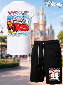 Disney Cars Lightning McQueen "I Am Speed" 2-Piece Outfit, Summer T-Shirt & Summer Shorts Set, Retro Racing Graphic, Casual Summer Matching Set For Fans - 白色 - 查看 2