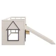 Low Bunk Bed 90 X 200 Cm With Slide, Three Drawers And Two Doors, Cream Color. - 白色 - 查看 9