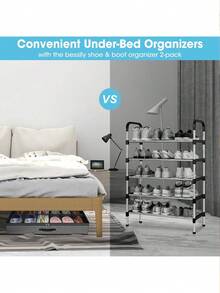 2 Pack Sturdy Under Bed Shoe Storage Organizers, Fit Total 24 Pairs, Large Underbed Closet Shoes Box Container Bag With Clear Cover, Breathable, 29.3x23.6x5.9 Inches(Except For Men's Sports Shoes) - View 4