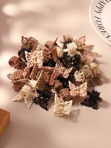 10/20/30pcs Coffee Color Butterfly Small Hair Clips, Geometric Casual Style Clips, Mini Elegant Hair Claws (Random Color),Travel,Birthday - Multicolor - View 3