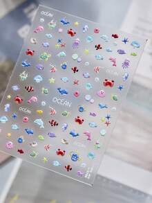 1片3D立体果冻海洋动物美甲贴纸，凸起海豚和鱼形美甲贴花，自粘超薄夏季美甲用品 - 彩色 - 查看 4