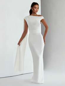 Vestido de playa elegante con volantes y cremallera de unicolor - Blanco - Ver 1