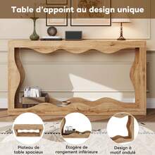 Console Table With Wavy Edges, 2-Tier Shelf, Long Wood-Look Table, Decorative Living Room Table, Entryway Shelf, Natural Edge Design, Side Table - View 5