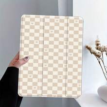Hand-Painted Cute Plaid And Hearts Print Pattern Aesthetic Tablet Case For Pencil Holder, Auto Wake/Sleep Tablet Protective Cover With  10th 11th 9th  Air 4th 8/7/6/5th For  Pro Generation Case Birthday Holiday Christian Religious Gifts For Women - 格子和心形 - 查看 1