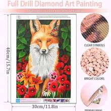Kit de Pintura de Diamante 5D - Flores e Raposa, Bordado de Diamante Redondo DIY Decoração Doméstica Artesanal - Visão 2