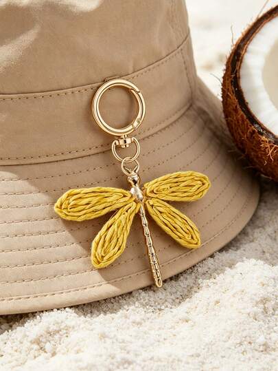 Colorful Dragonfly Keychain, Summer Raffia Dragonfly Pendant, Fresh And Elegant Bohemian Pendant, Hand-Woven Keychain, Fashion Bag Pendant