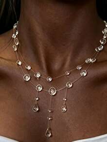 Floating Collarbone Transparent Necklace Like Morning Dew + Invisible Fishing Line Handmade, Fashion Minimalist Imitation Water Drop Necklace, Gradient Water Drop Style, Transparent And Bright Like Glass, Niche Design With Floating Dripping Effect, Fresh And Lively Style, Crystalline And Pure, Suitable For Multiple Occasions - Short Tassels - View 2