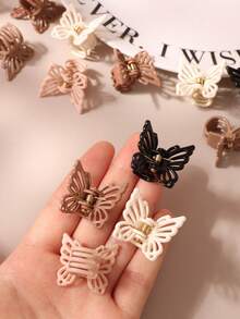 10/20/30pcs Coffee Color Butterfly Small Hair Clips, Geometric Casual Style Clips, Mini Elegant Hair Claws (Random Color),Travel,Birthday - Multicolor - View 5