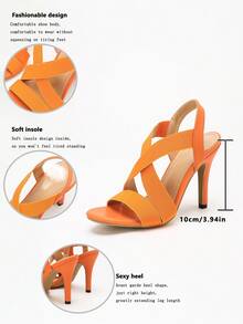 Fashionable Open Toe Women's Elegant Criss-Cross Elastic Band One-Strap High Heel Sandals For Summer Party And Occasions - Orange - View 4