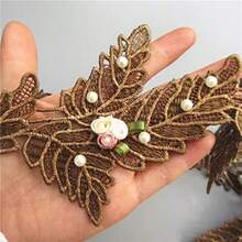 Cinta decorativa de encaje con perlas con forma de hoja de 7 cm de ancho, estilo vintage, aplique bordado, manualidades de costura, decoración de vestidos de novia y boda, decoración de disfraces para fiestas - multicolor - Ver 9