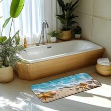 Non-Slip Bath Mat Suitable For Bathroom, Kitchen, Bedroom - Ultra-Soft Starfish & Seashell Beach Floor, Plush Rectangular With Non-Slip Backing, Machine Washable, Low-Maintenance Decor - Multicolor - View 7