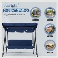 YODOLLA Outdoor Patio Swing Chair, 3 Seater Canopy Swing With Removable Cushion And Weather Resistant Powder Coated Steel Frame - Navy Blue - View 6
