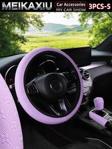MEIKAXIU 3pcs/Set 3D Star & Flower Car Steering Wheel Cover, Handbrake Cover, Gear Shift Knob Cover, Fit 14.5-15 Inch Steering Wheel, Car Interior Accessories For Women - Star-shaped 3D PU Leather - View 13