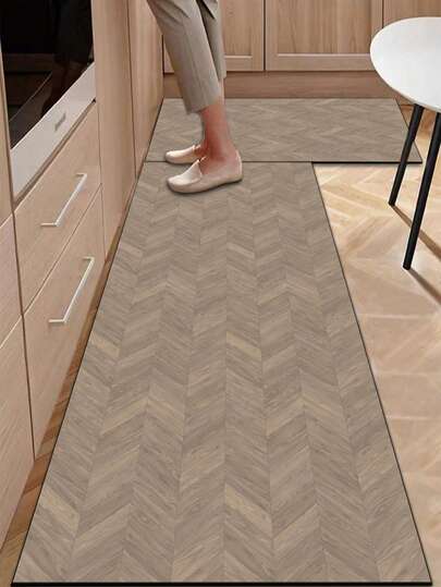 1pc Soft Rubber Absorbent Kitchen Mat, 3.5mm Thick Absorbent Pad Large Or Small Carpet, Minimalist Modern Or Retro Luxury Style, Large Brown Wood Grain Herringbone Pattern Room Decor Carpet, Can Be Self-Cut To Fit Kitchen Size, Surface Fabric Material, Middle Sponge Layer, Bottom Rubber Layer, Suitable For Kitchen, Living Room, Bedroom, Children's Room, Mouse Pad, Bathroom, Entrance Mat, Outdoor Carpet, Balcony Mat, Corridor Carpet And Other Home Spaces