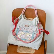 1件新款刺繡兔子馬戲團圖案輕量尼龍大容量購物袋，派對旅行女性單肩斜挎托特包 - 彩色 - 查看 2