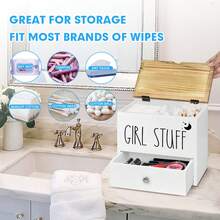 Tampon Holder For Bathroom Decor And Storage, Wood Feminine Product Organizer With Drawer And Lid, Pad And Tampon Organizer Bathroom Accessories Box For Tampon Storage, White Cotton Ball/Swab Holder - White - View 4
