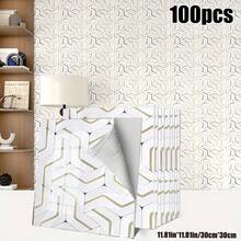 Brodark 50/100片装 30x30厘米 自粘仿大理石金箔3D墙贴，3D墙板，优雅现代设计，防水防潮，可移除不留残胶，是浴室和厨房翻新的理想之选，安装简便，经久耐用，持久如新 - 50/100片裝 - 查看 18