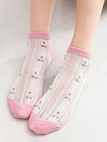 5 pares de calcetines de tobillo finos y transparentes para mujer en verano, con diseños florales lindos, ideales para primavera, otoño y verano - Multicolor - Ver 4