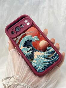NR87 グレートウェーブ レッドサンプリント,対応するPixel 10 9 8 Pro 9A 8A ケース、対応するiPhone17 16 15 14 13 12 11 Pro Max 7 8 16 15 14 Plus 16e 17e 17 Air ケース、フルカメラ保護ソフト TPU ケース、キャンディカラーエンジェルアイラダーマットシリコン肌に優しいタッチフォンケースカバー（女性＆女の子向け） - バーガンディ - チェックする 5