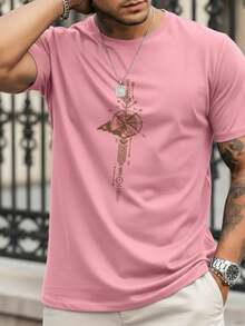 Stylish Basic Short-Sleeve Men's T-Shirt With Compass Street Print, Breathable Fabric - rosa - Ver 1