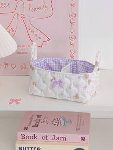 1 pièce Panier de rangement matelassé à motif cœur Ins, organisateur de bureau, conception de poignée portable, organisateur de rouge à lèvres, pinceaux de maquillage et produits de soins de la peau, décoration de bureau, organisateur de cosmétiques, panier de pique-nique portable, cadeau de la Saint-Valentin, cadeau de rentrée scolaire - Multicolore - Voir 17
